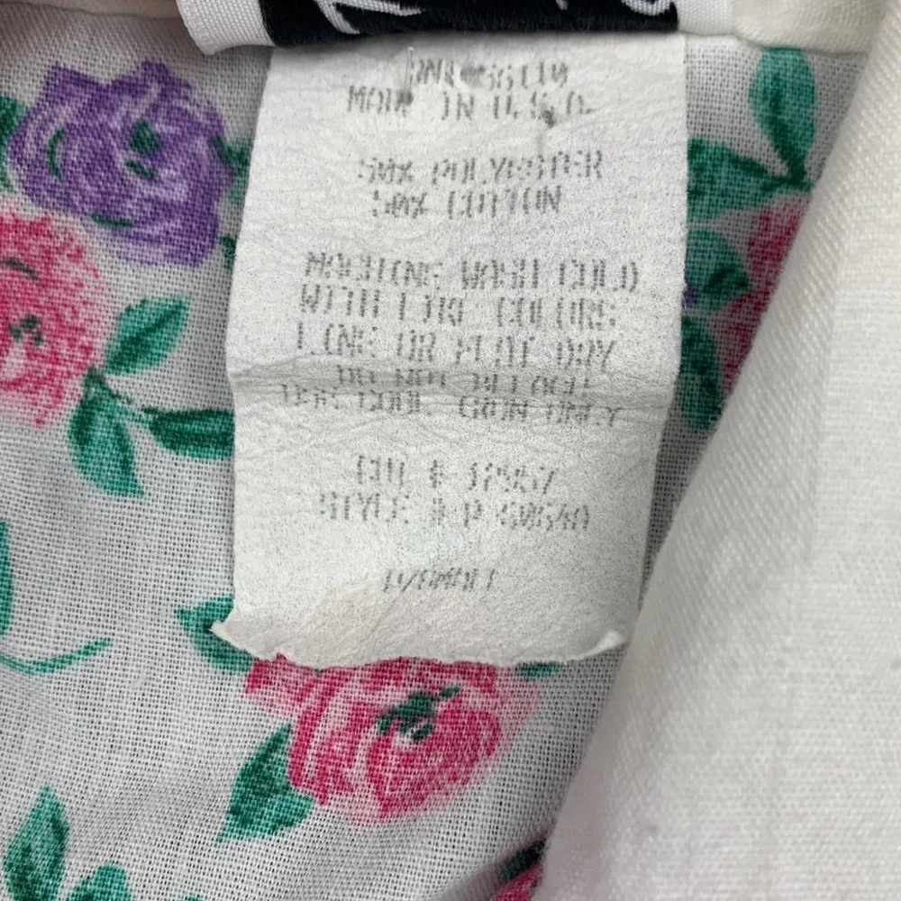 Vintage 90's Western Floral Button Up Short Sleeve Top Pink Purple White Small - Picture 7 of 8